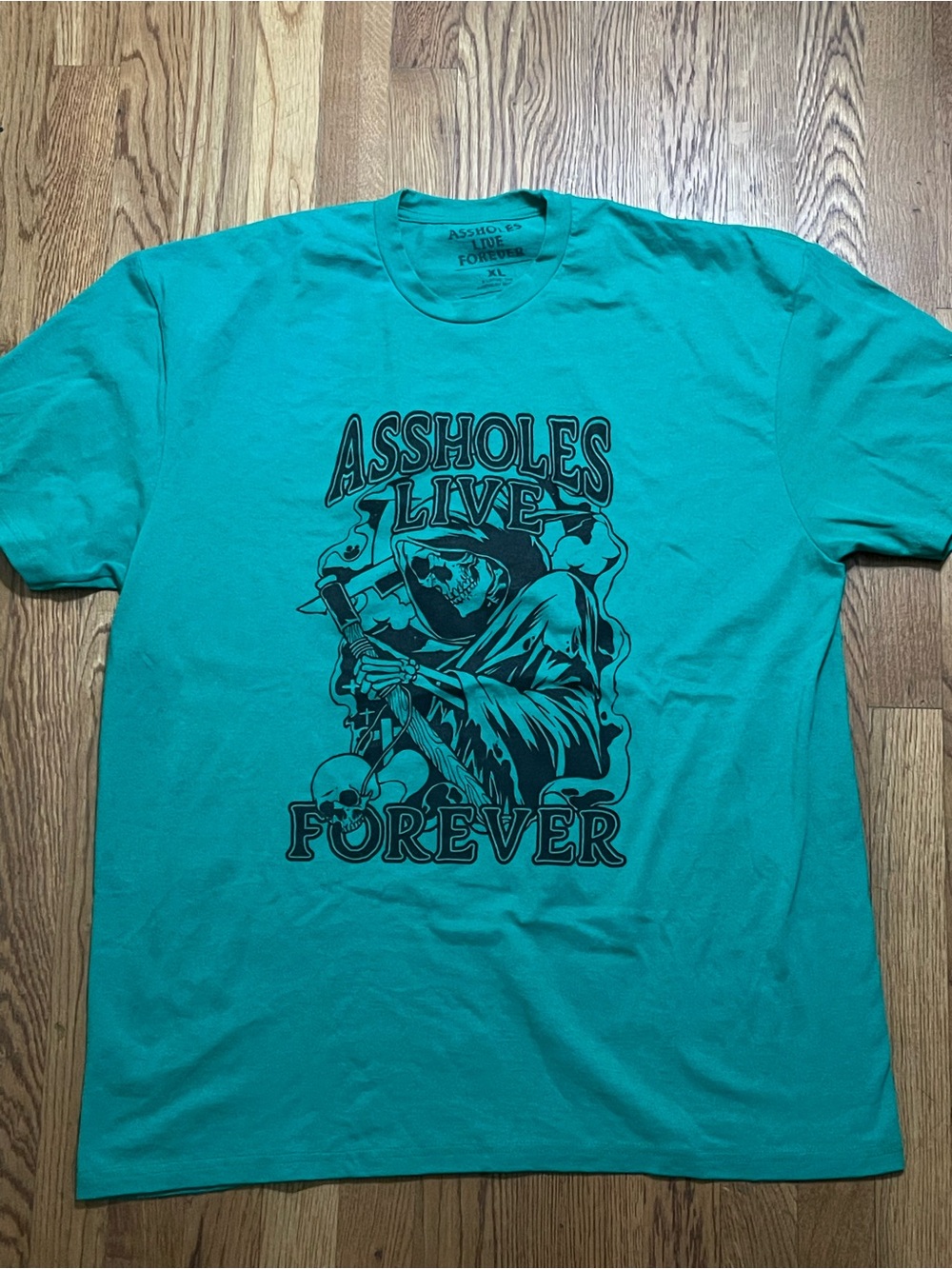 Assholes Live Forever Grim Reaper Teal Graphic Tee XL